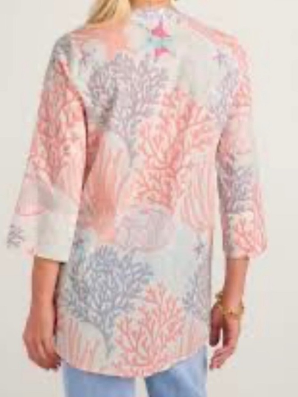 Soft Surroundings Coral Reef Embroidered Beaded Cotton Flowy Tunic Top Sz M - Picture 6 of 6